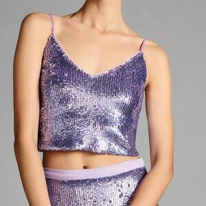 Le Superbe Lila Sequin Cropped Cami in Purple size XS $250